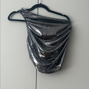 Cider Metallic Silver Asymmetrical Blouse